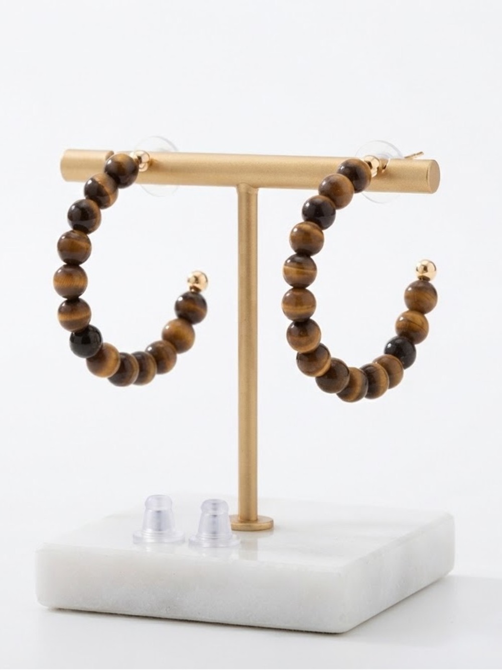 NEW Tiger Eye Hoop Earrings - 14k gold plated 1” hoops